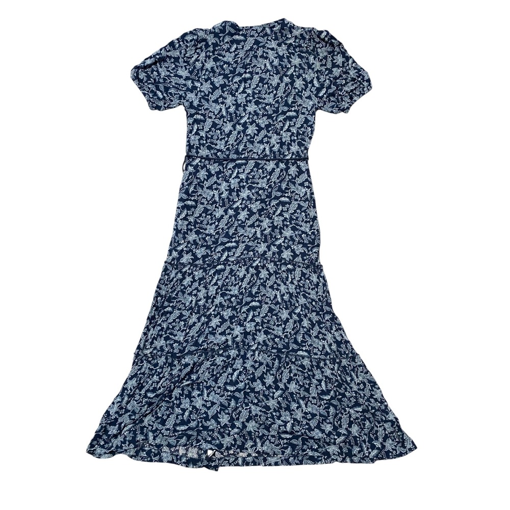 Faherty Isha Dress Navy Blue Floral Tiered Button Front Midi Womens Size Small - Picture 8 of 8